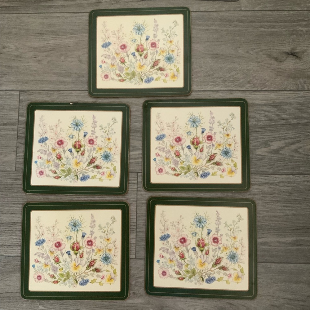 Vintage AYNSLEY Wild Tudor 5 Place Mats 8.5”x7.5” Acrylic Top Cork Bottom No Box